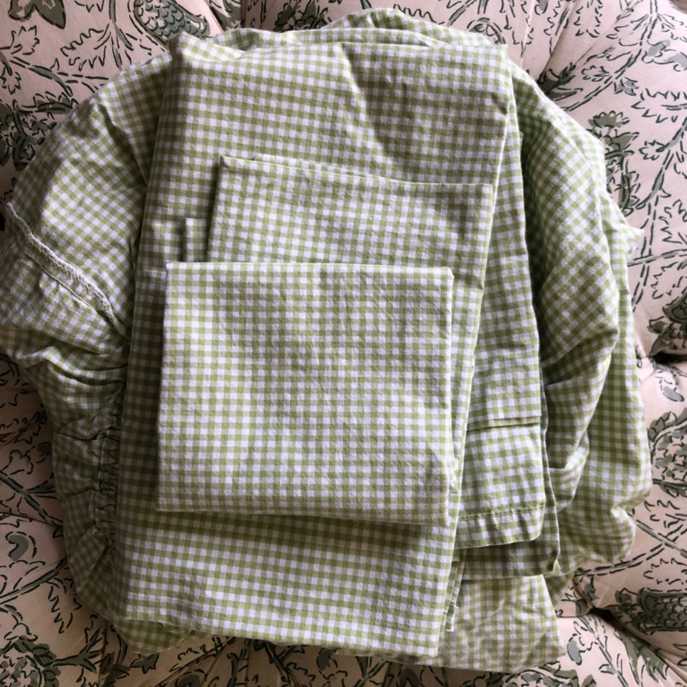 Pottery Barn Kids Toddler Sheet Set in Green Gingham